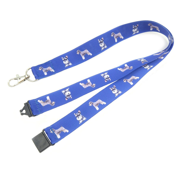 Blue schnauzer lanyard with safety clasp