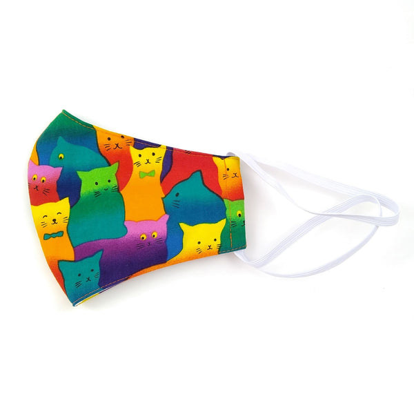 multi coloured cat face mask with elastic