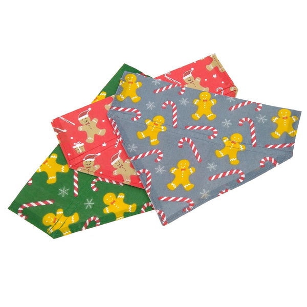 Gingerbread men and candy canes dog bandanas