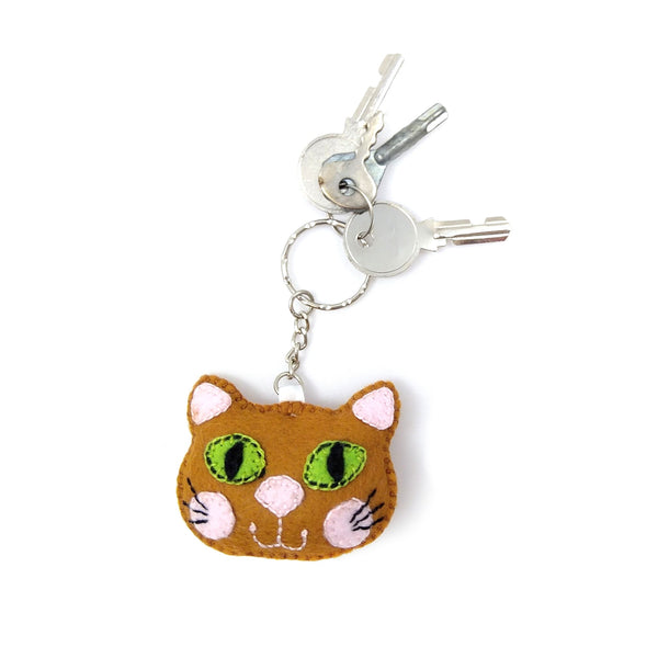 Ginger cat face key ring with keys