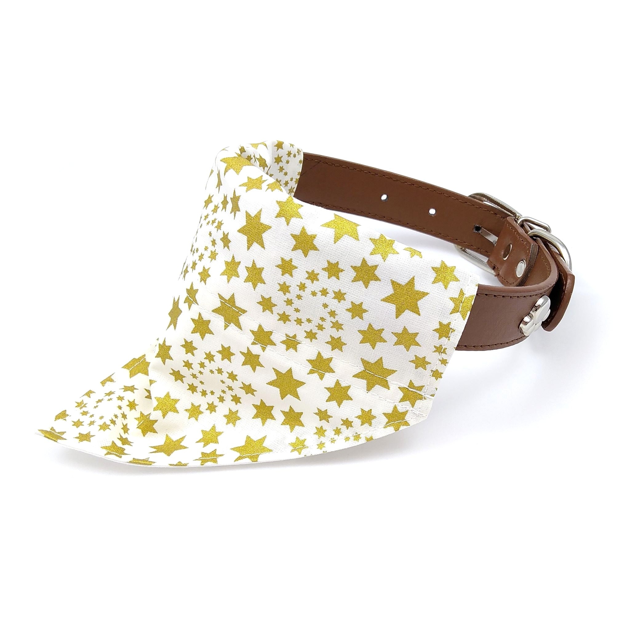 White with gold stars collar dog bandana