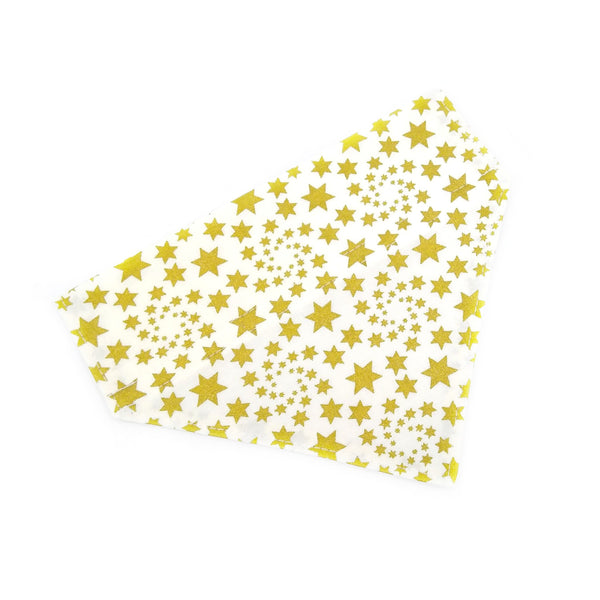 white with gold stars dog bandana from above
