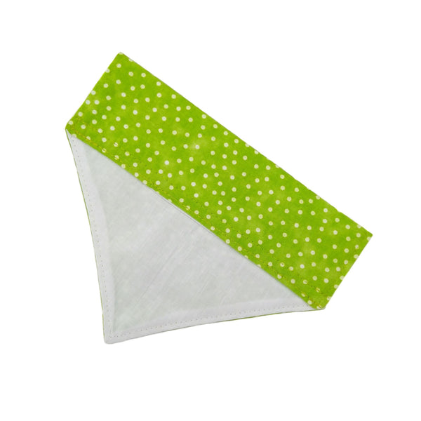 green slide on dog bandana with white lining