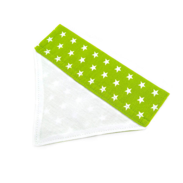 back view of  lined green dog bandana from above