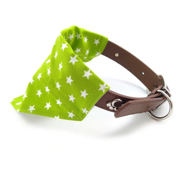 green with white stars puppy neckerchief on dog collar