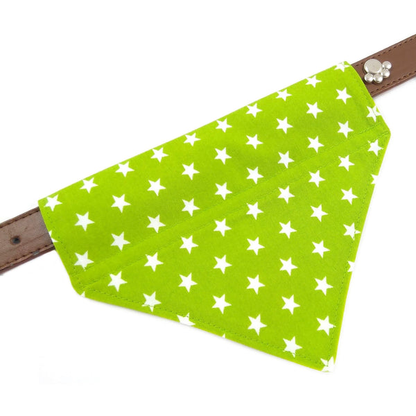 green with white stars dog bandana on collar from above