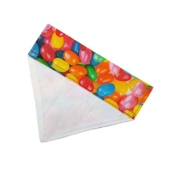 Jelly bean slide on dog collar bandana with white cotton lining