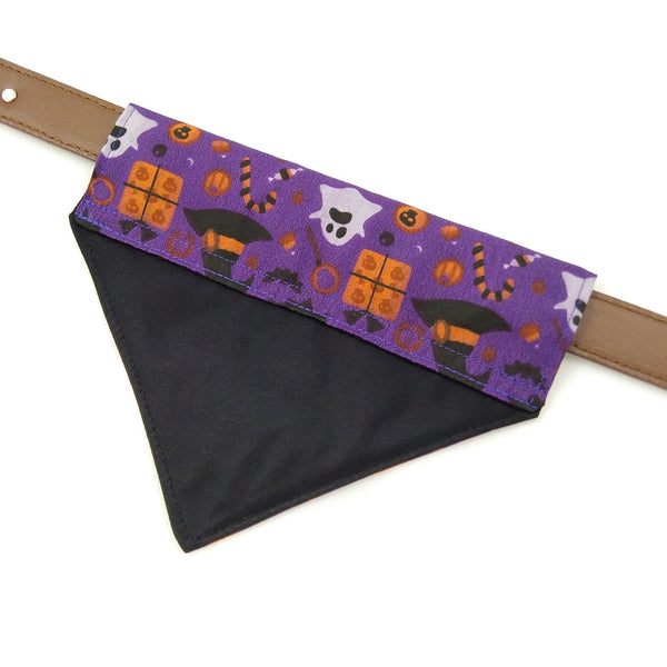 mauve halloween slip on bandana with black lining on dog collar