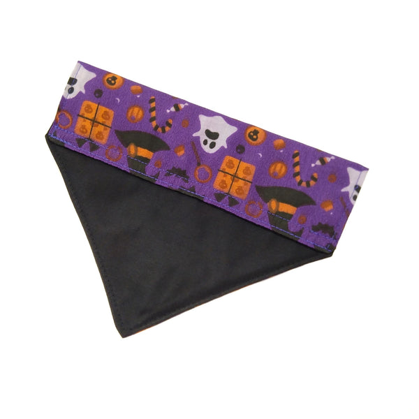 mauve halloween slip on dog bandana with black lining