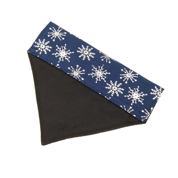 navy and silver snowflake lined slide on dog bandana
