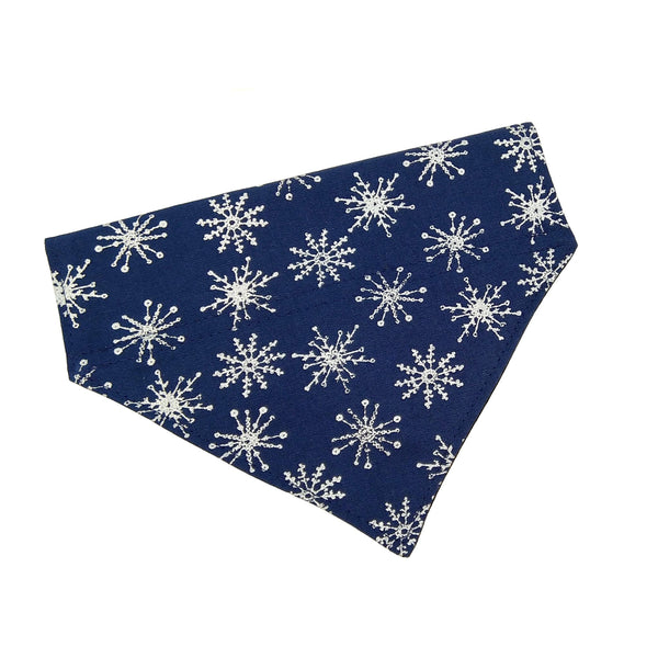 navy and silver snowflake slide on dog bandana