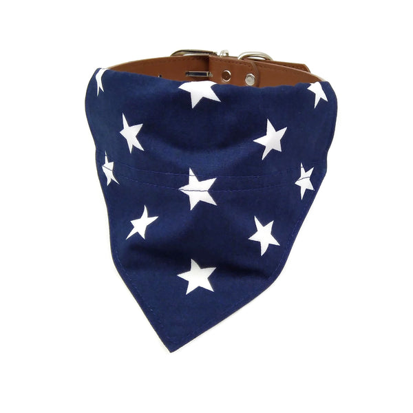 Navy dog neckerchief on collar from front