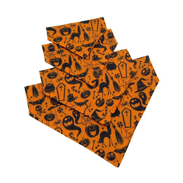 orange and black 4 sizes of halloween dog collar bandanas extra small small medium large