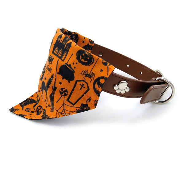 orange and black over the collar dog bandana