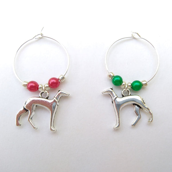 pair of whippet wine glass charms front and back
