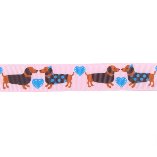 Pink sausage dog polyester grosgrain ribbon