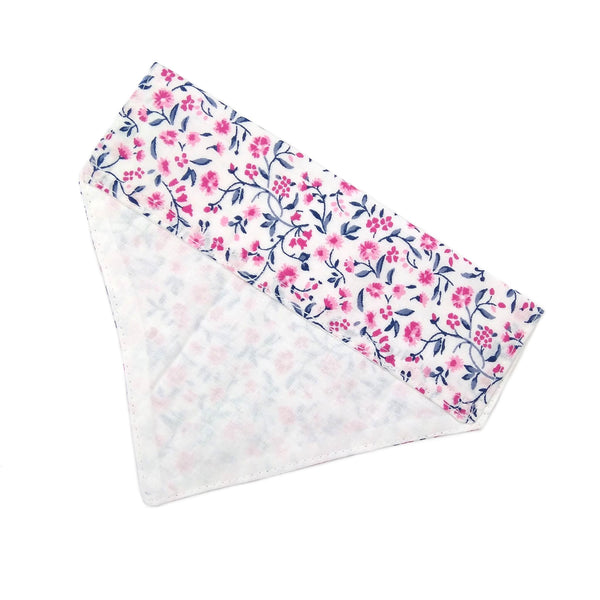 Pink flowers dog bandana with white cotton lining
