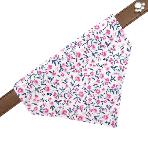 pink flowers slip on dog bandana on collar from above