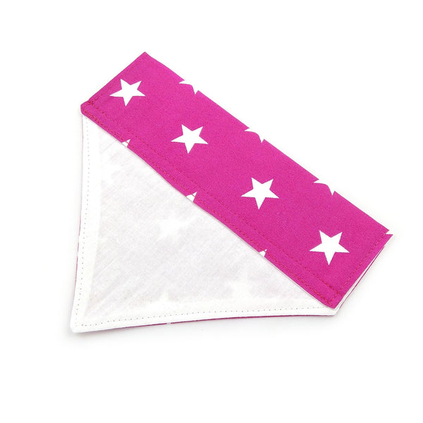 Back of lined pink stars dog bandana from above 