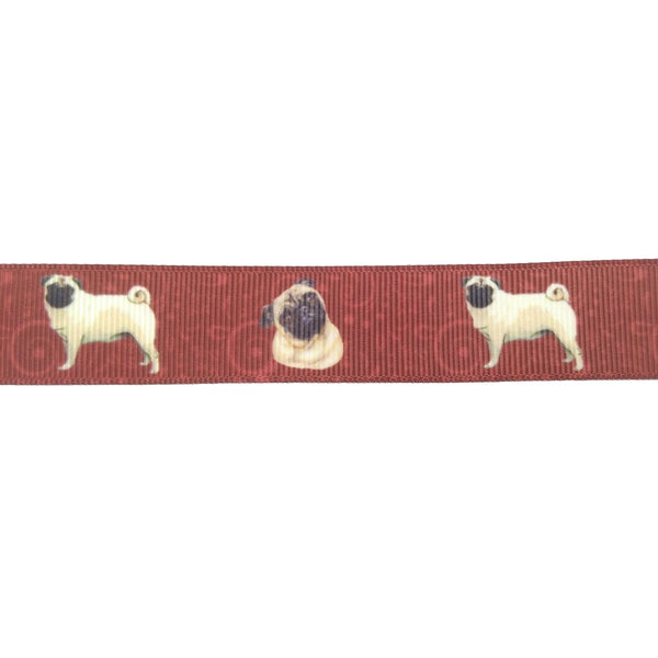 Maroon pug polyester grosgrain ribbon