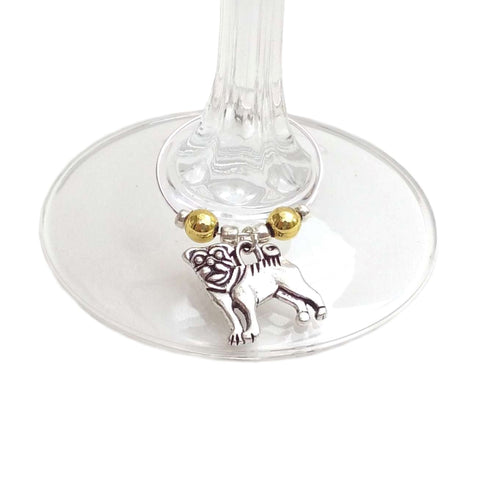 pug wine glass charm on wine glass