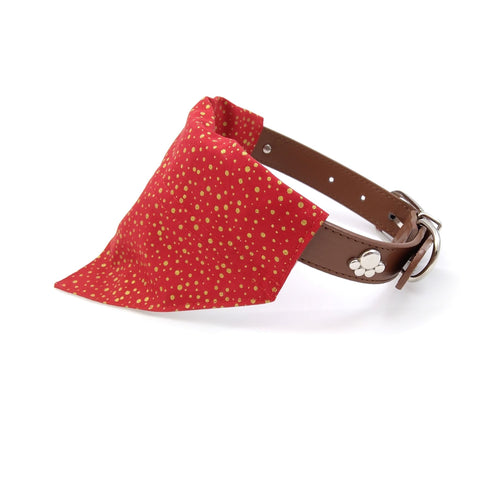 Red and gold Christmas dog neckerchief on collar
