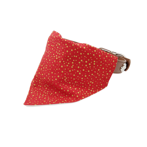 red and gold spots Christmas dog bandana on collar