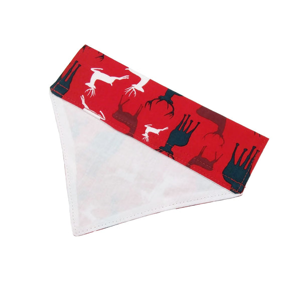 red reindeer dog collar bandana with white cotton lining