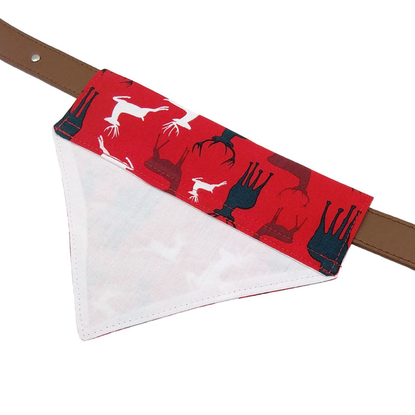 red reindeer lined dog bandana on collar