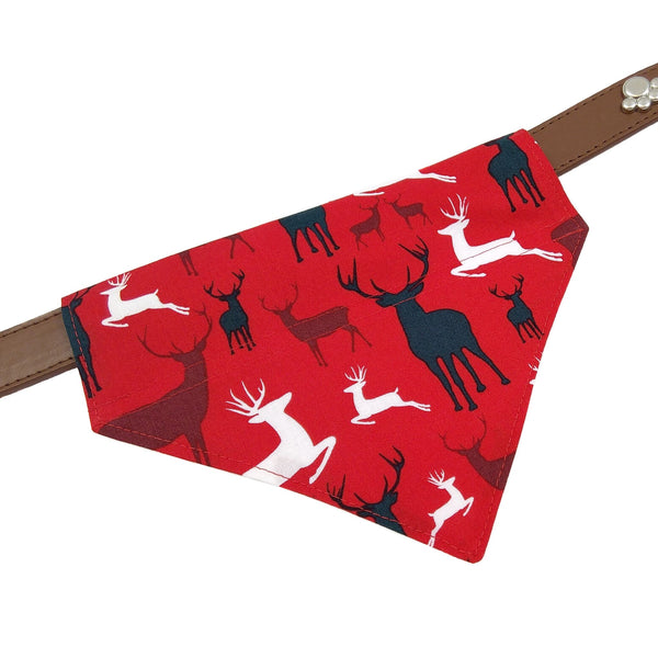 red reindeer slip on dog bandana on collar