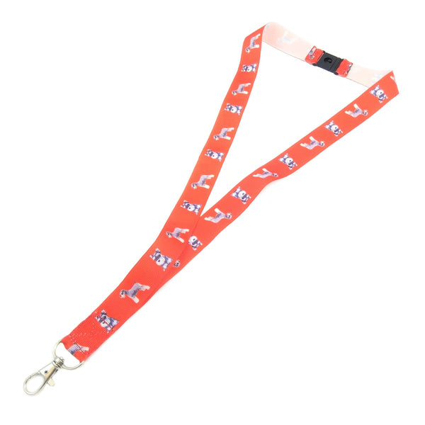 Full length red schnauzer lanyard from above