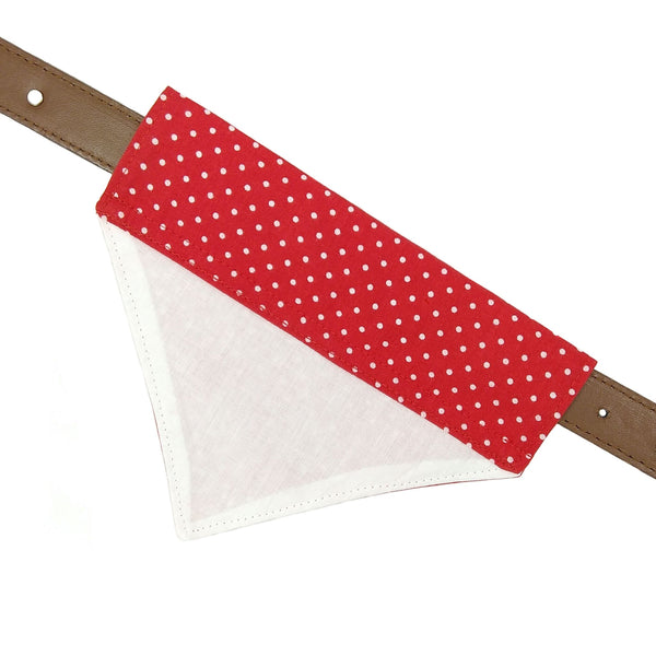 back of lined red slip on collar dog bandana from above