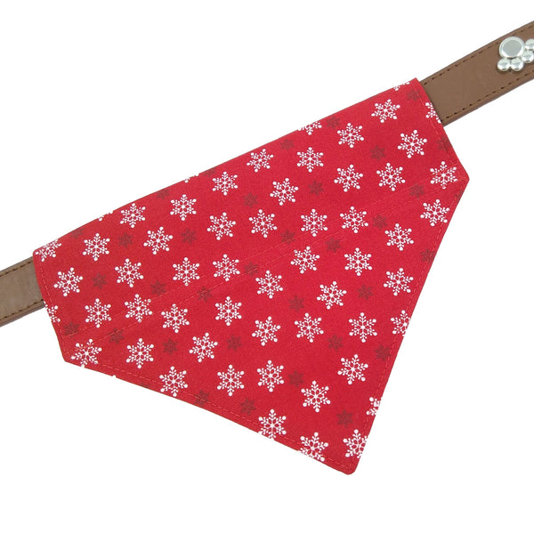 Red snowflake slide on dog collar bandana
