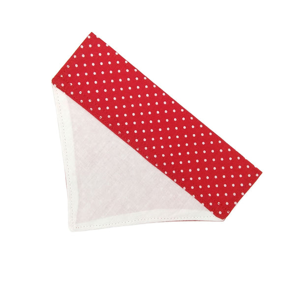 back of lined red slip on dog bandana from above