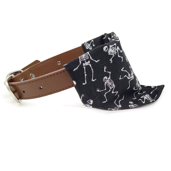 Black and white skeletons dog scarf on collar