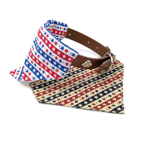 Stars and stripes dog bandanas in 2 colourways