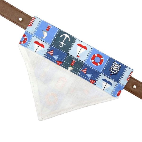 summer holiday dog bandana on collar with white lining from above