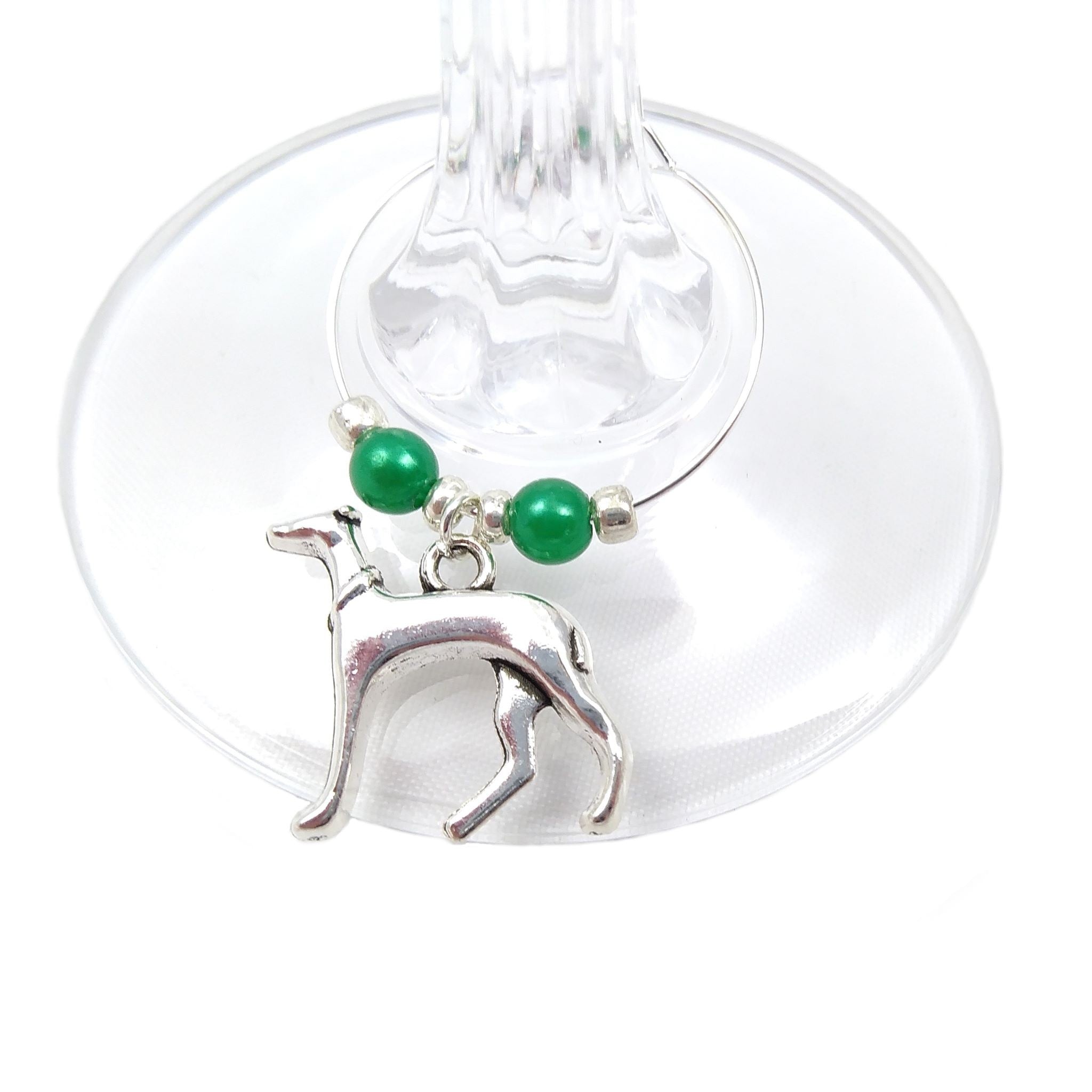 Whippet charm on wine glass