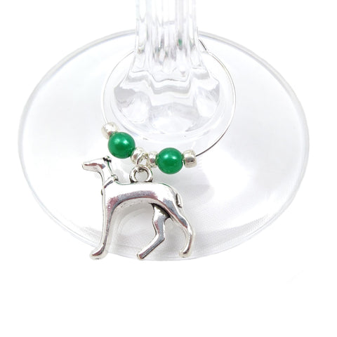 Whippet charm on wine glass