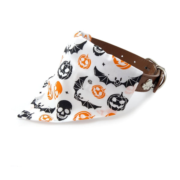 White bats and pumpkins dog bandana on collar