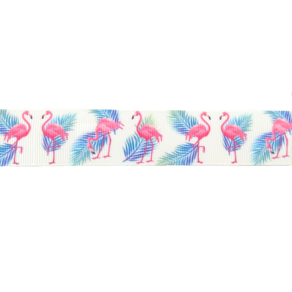 White flamingo ribbon lanyard